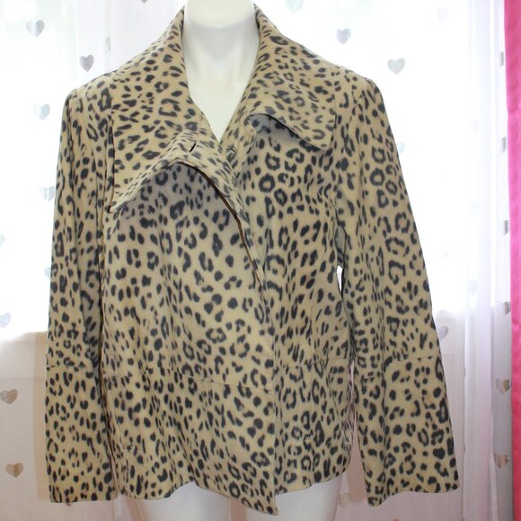 #258 Chico's Animal Print Leather Dress Jacket Size 3 (16) - Picture 2 of 10
